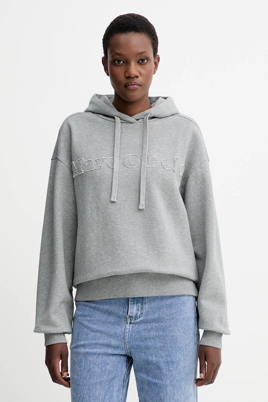 Bavlněná mikina Marc O'Polo dámská, šedá barva, s kapucí, melanžová, 508403054089