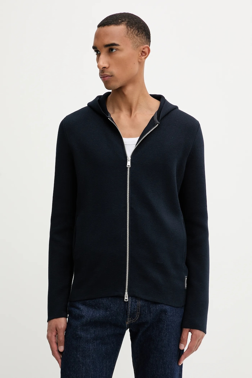 Bavlněná mikina Marc O'Polo pánská, tmavomodrá barva, s kapucí, hladká, 528501661206