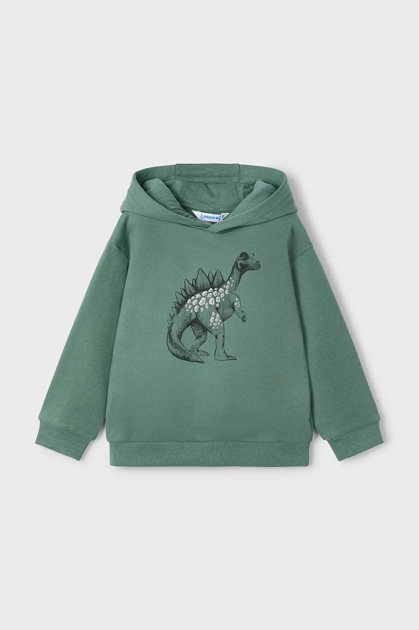Bavlněná mikina Mayoral zelená barva, s kapucí, 4407