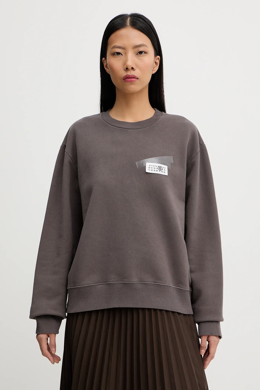 Bavlněná mikina MM6 Maison Margiela dámská, šedá barva, s aplikací, S62GU0143.M25024.810