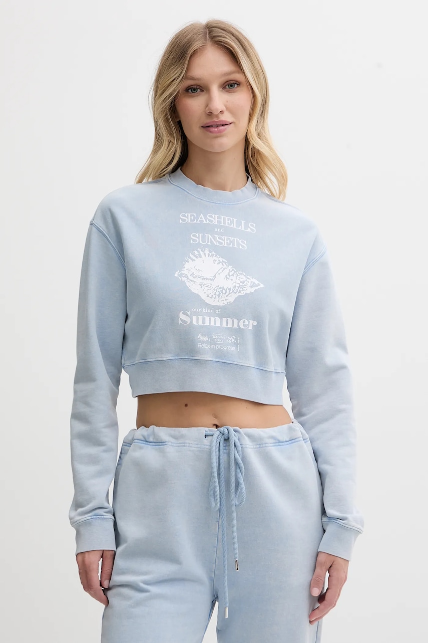 Bavlněná mikina Moschino Jeans dámská, modrá barva, s potiskem, 1701 3730