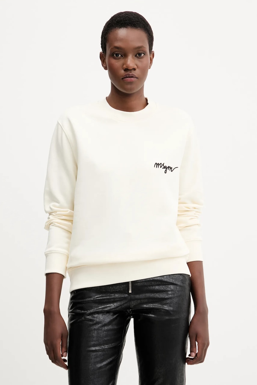 Bavlněná mikina MSGM dámská, béžová barva, s aplikací, 2000MDM543.300001