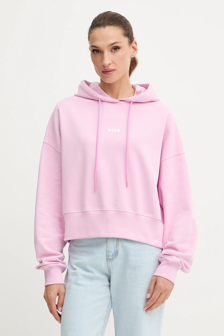 Bavlněná mikina MSGM dámská, růžová barva, s kapucí, hladká, 3941MDM509.257799
