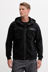 Bavlněná mikina Napapijri B-Rivalto pánská, černá barva, s kapucí, s potiskem, NP0A4ICG9411