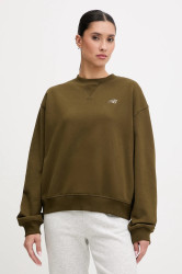 Bavlněná mikina New Balance dámská, zelená barva, hladká, WT41500WDL