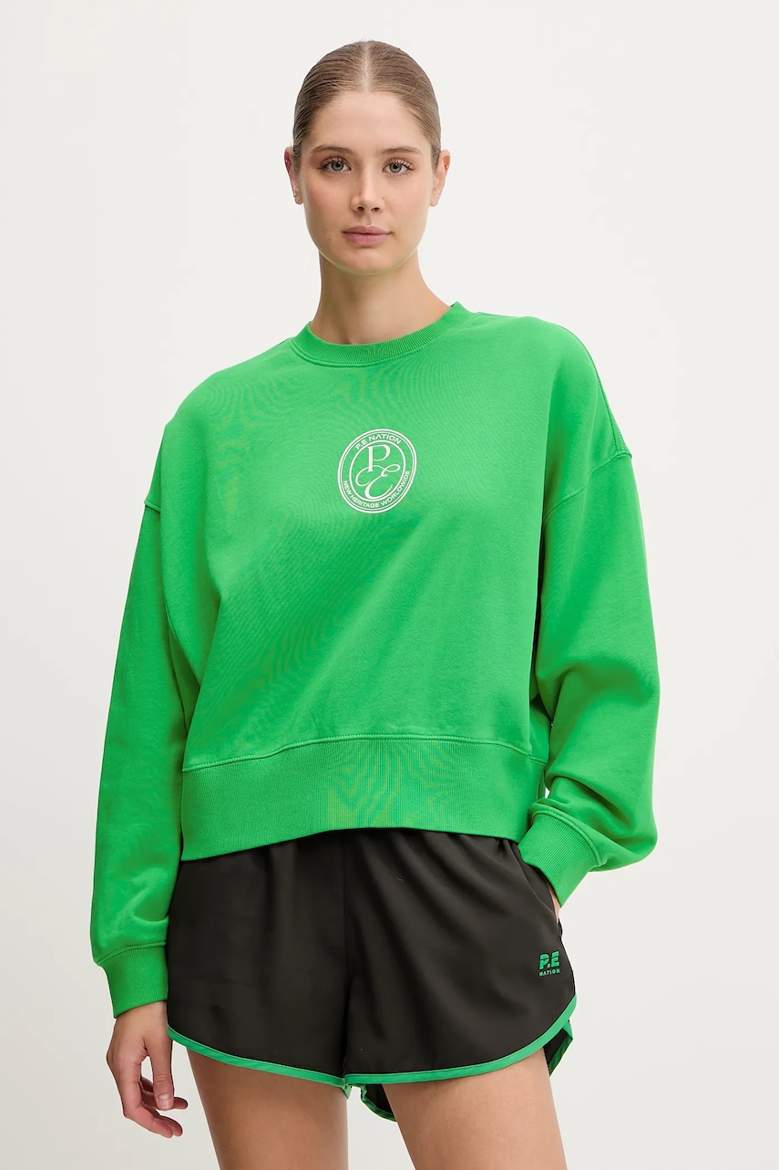 Bavlněná mikina P.E Nation Exposition dámská, zelená barva, s potiskem, 252F196