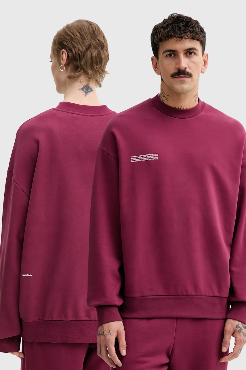 Bavlněná mikina Pangaia vínová barva, s potiskem, 10000183