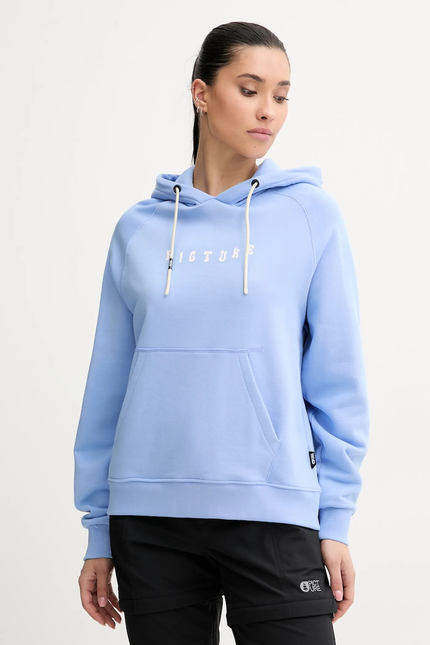 Bavlněná mikina Picture Quenar dámská, modrá barva, s kapucí, s potiskem, WSW0362