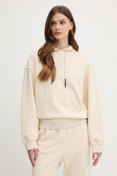 Bavlněná mikina Pinko dámská, béžová barva, s kapucí, hladká, 105507 A2RB