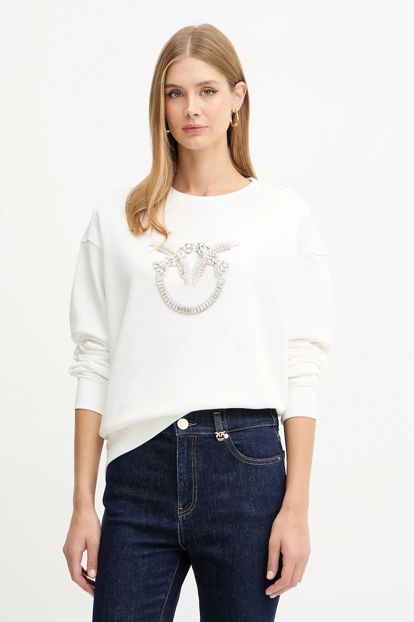 Bavlněná mikina Pinko dámská, bílá barva, s aplikací, 100534 A2RO