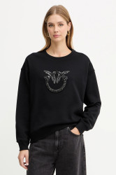 Bavlněná mikina Pinko dámská, černá barva, s aplikací, 100534 A2RO