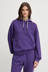 Bavlněná mikina Pinko dámská, fialová barva, s kapucí, hladká, 105507 A2RB