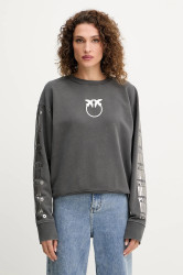 Bavlněná mikina Pinko dámská, šedá barva, s potiskem, 104618 A2V7