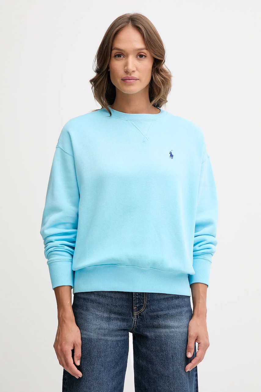 Bavlněná mikina Polo Ralph Lauren dámská, tyrkysová barva, hladká, 211972697