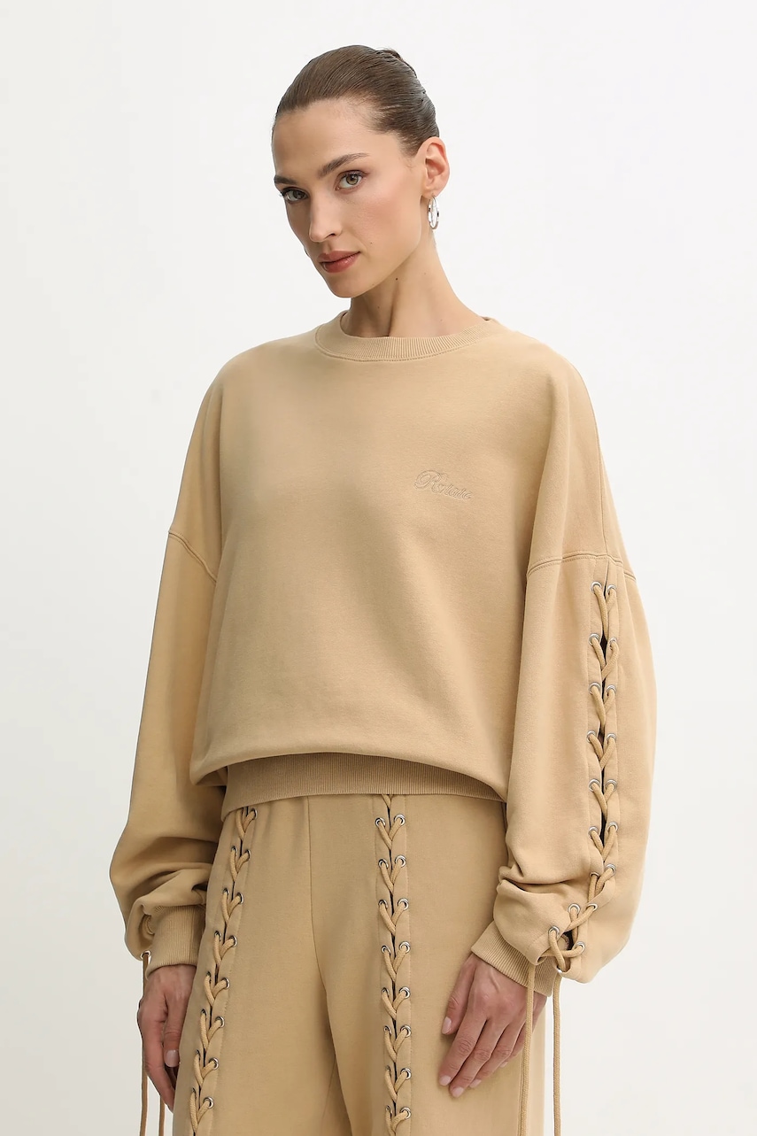 Bavlněná mikina Rotate dámská, béžová barva, hladká, 115468654