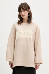 Bavlněná mikina Rotate dámská, béžová barva, s aplikací, 115316532