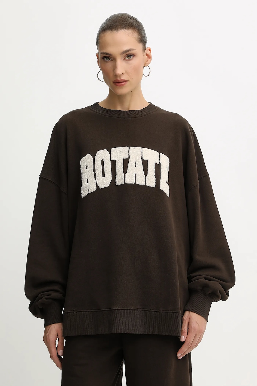 Bavlněná mikina Rotate dámská, hnědá barva, s aplikací, 1153161667