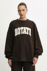 Bavlněná mikina Rotate dámská, hnědá barva, s aplikací, 1153161667