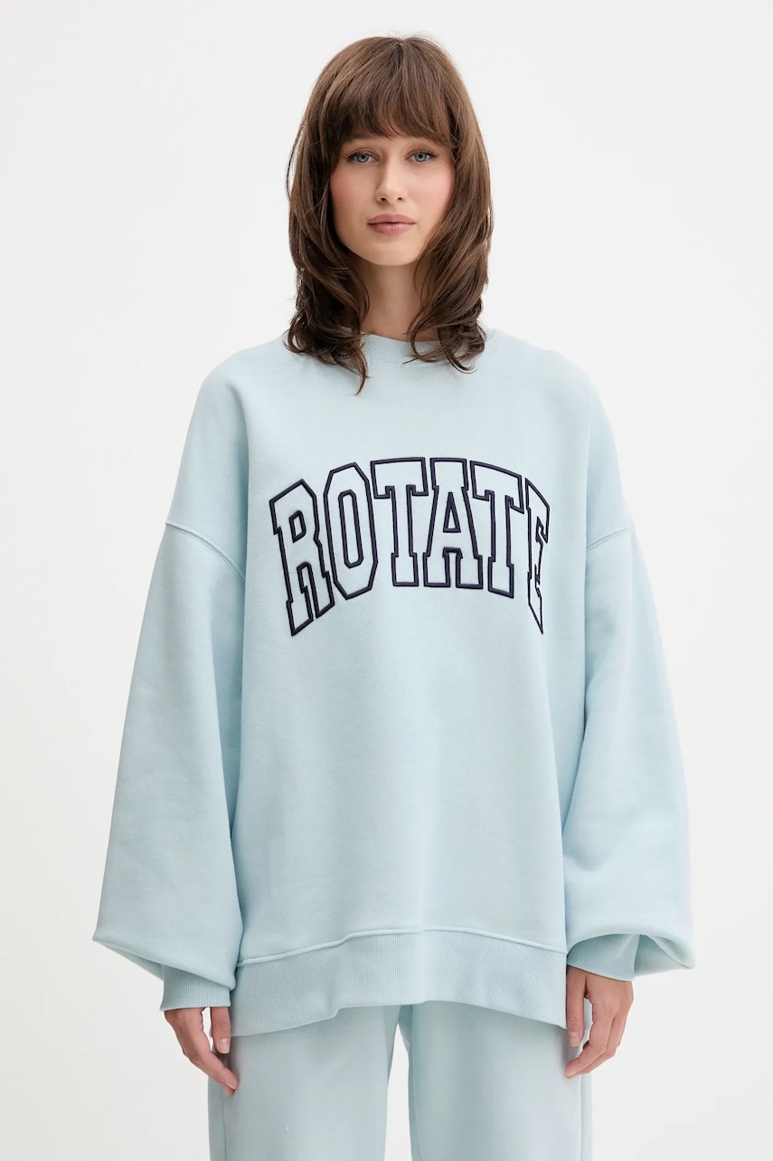 Bavlněná mikina Rotate dámská, modrá barva, s aplikací, 114376184