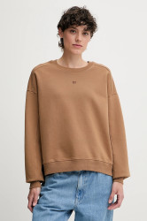 Bavlněná mikina Tommy Hilfiger dámská, hnědá barva, hladká, WW0WW45754