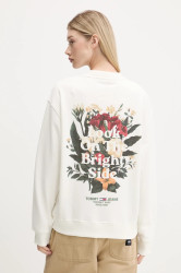 Bavlněná mikina Tommy Jeans dámská, béžová barva, s potiskem, DW0DW21368