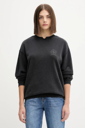 Bavlněná mikina Tommy Jeans dámská, černá barva, s potiskem, DW0DW21586