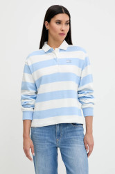 Bavlněná mikina Tommy Jeans dámská, modrá barva, vzorovaná, DW0DW20948