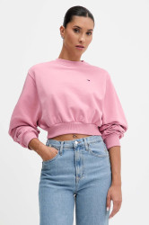 Bavlněná mikina Tommy Jeans dámská, růžová barva, hladká, DW0DW21831