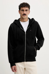 Bavlněná mikina Tommy Jeans pánská, černá barva, s kapucí, melanžová, DM0DM21814