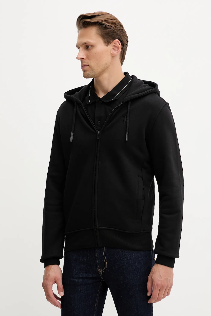 Bavlněná mikina Trussardi pánská, černá barva, s kapucí, hladká, G8068000028N