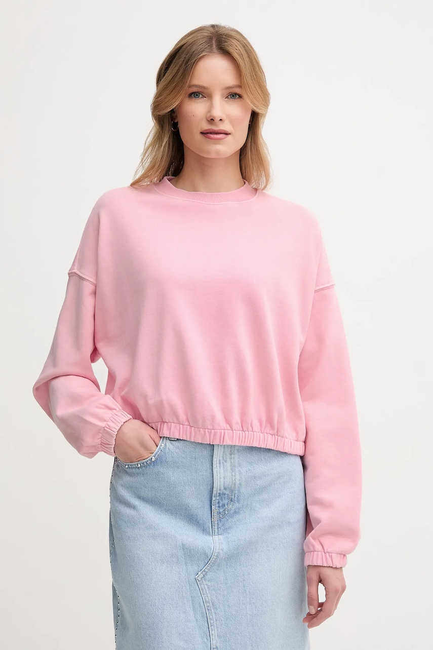 Bavlněná mikina United Colors of Benetton dámská, růžová barva, hladká, 39BLD109O