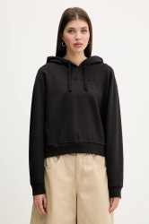 Bavlněná mikina Vans dámská, černá barva, s kapucí, hladká, VN000RAHBLK1