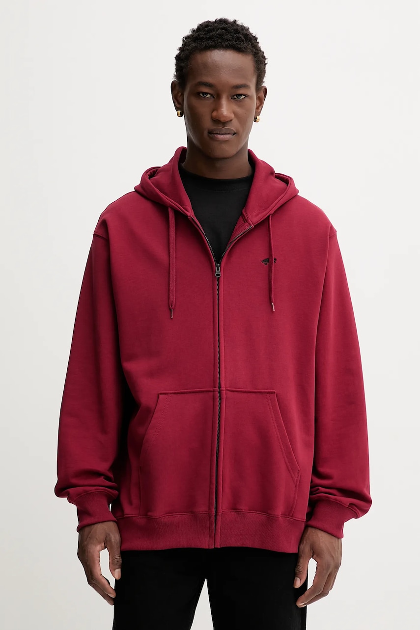 Bavlněná mikina Vans pánská, vínová barva, s kapucí, hladká, VN000P5ABRD1