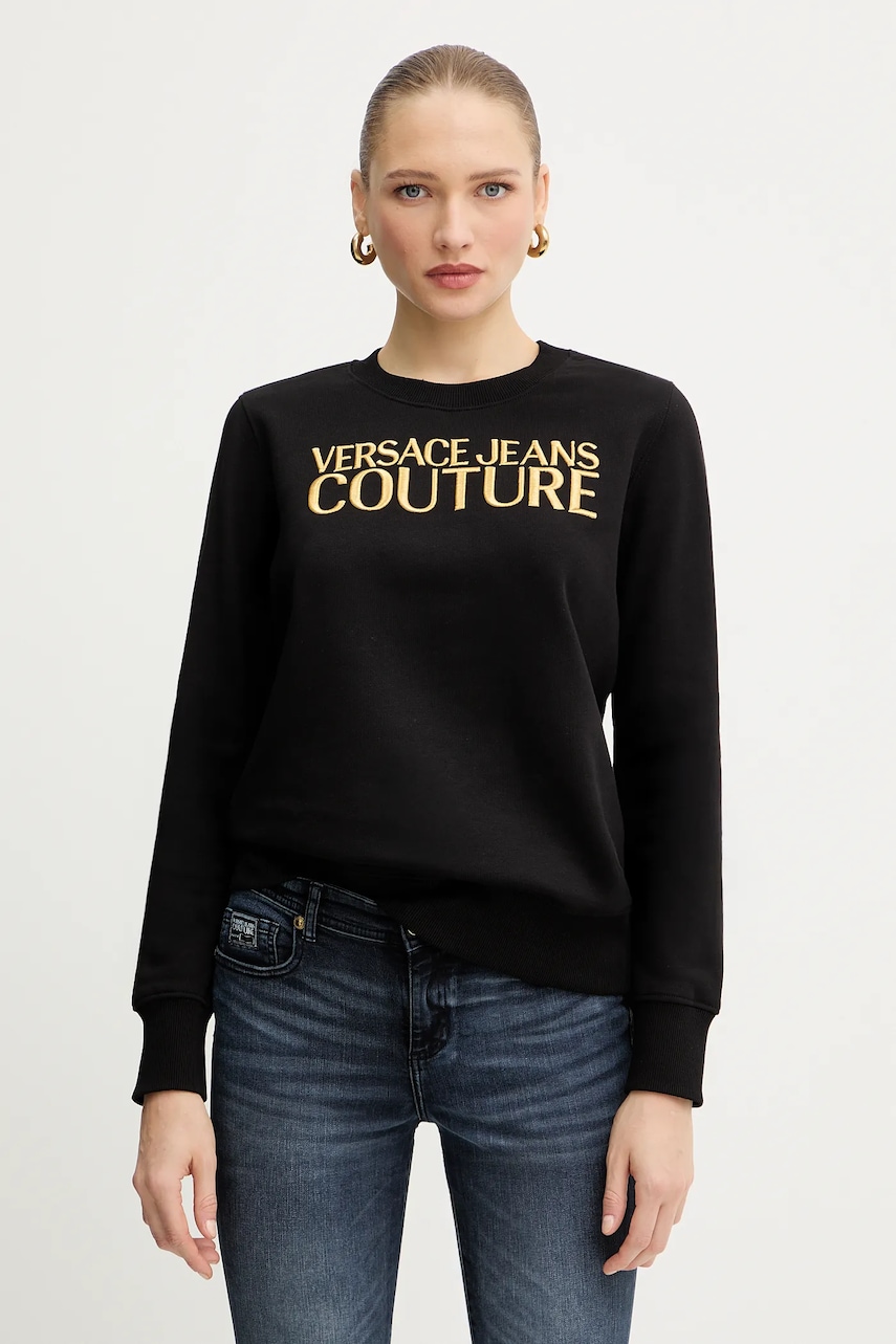 Bavlněná mikina Versace Jeans Couture dámská, černá barva, s aplikací, 79HAIT06 CF01T