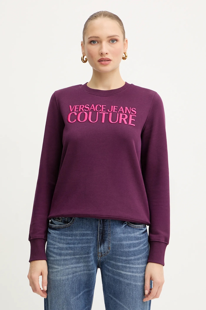 Bavlněná mikina Versace Jeans Couture dámská, fialová barva, s aplikací, 79HAIT06 CF01T