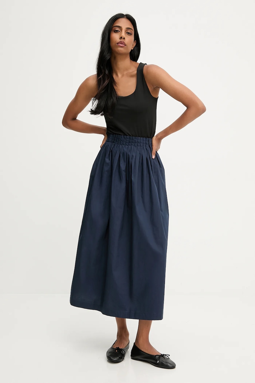 Bavlněná sukně Answear.LAB tmavomodrá barva, midi, áčková