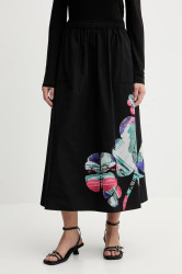 Bavlněná sukně Desigual ELLA LACROIX černá barva, midi, áčková, 25WWFW05