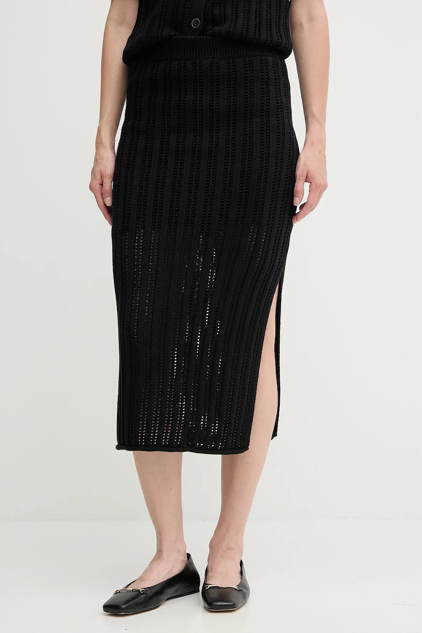 Bavlněná sukně Dkny černá barva, midi, pouzdrová, DJ5R0682