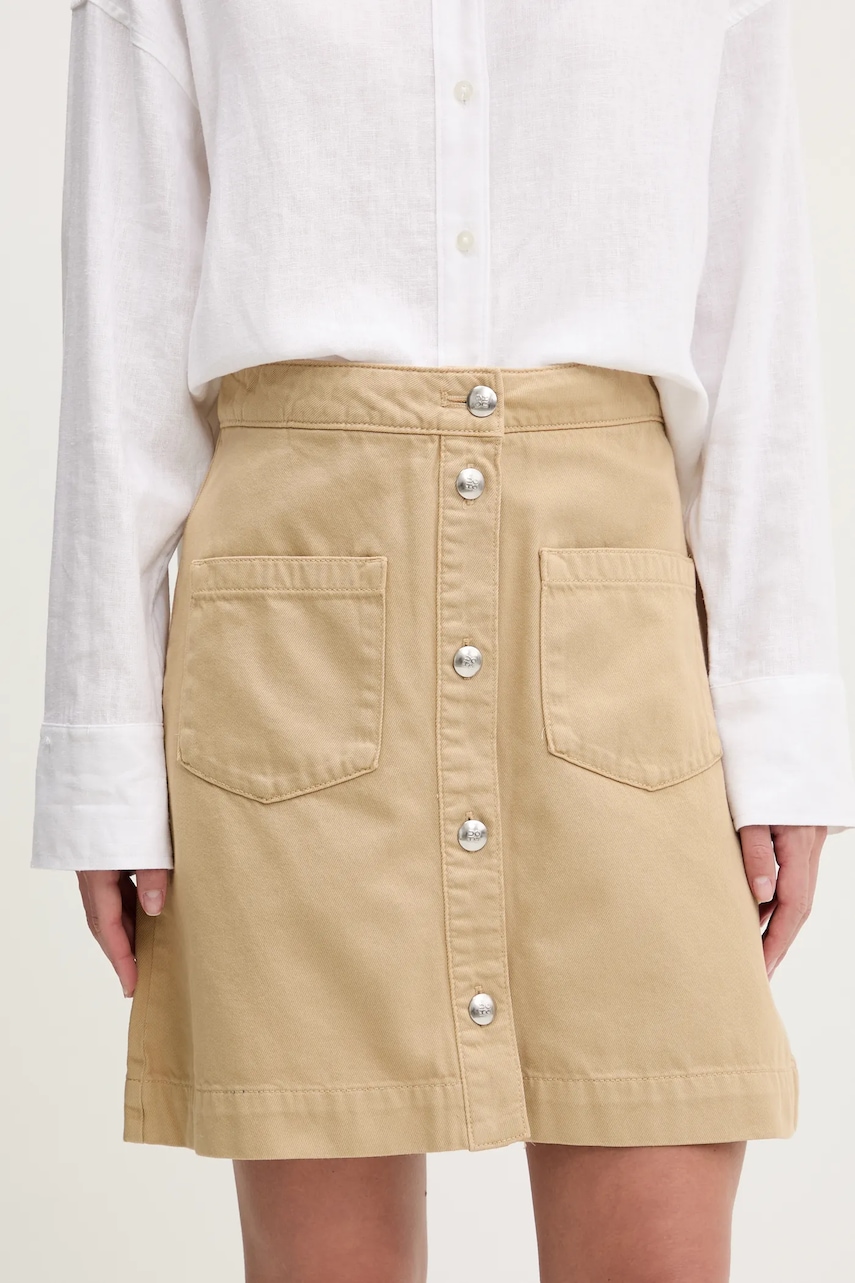 Bavlněná sukně HUGO béžová barva, mini, 50536086