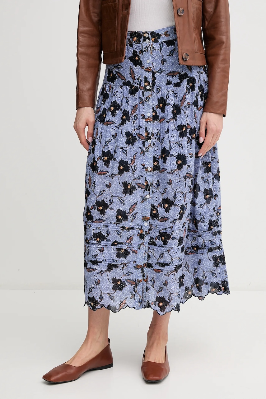 Bavlněná sukně Pepe Jeans ENODIA modrá barva, midi, áčková, PL901193