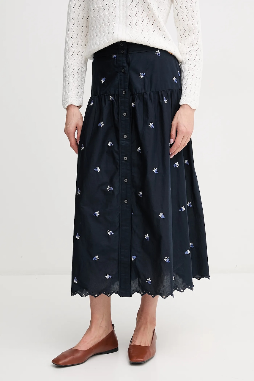 Bavlněná sukně Pepe Jeans EVEN tmavomodrá barva, midi, áčková, PL901217