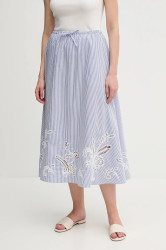 Bavlněná sukně Tommy Hilfiger modrá barva, midi, áčková, WW0WW46168