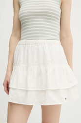 Bavlněná sukně Tommy Jeans béžová barva, mini, áčková, DW0DW21166