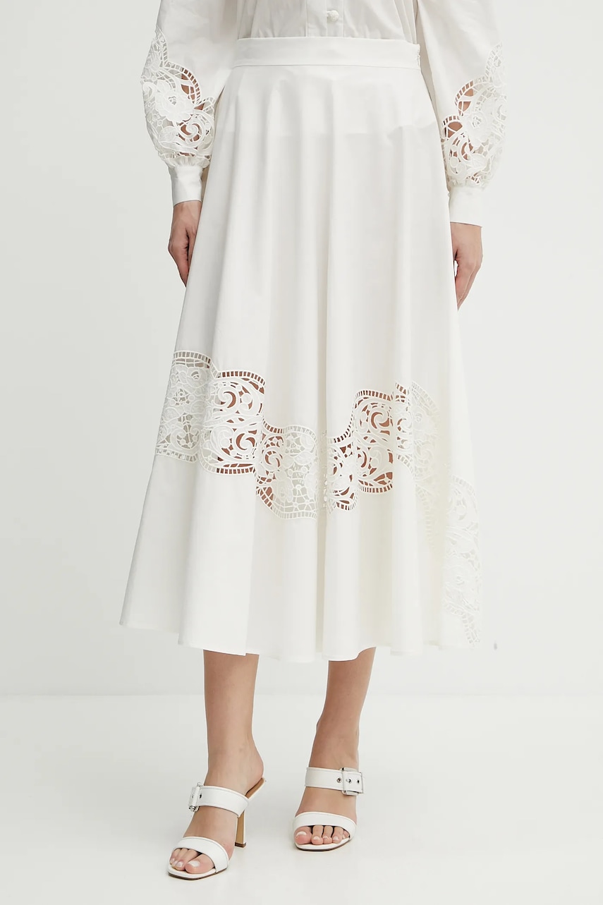 Bavlněná sukně Twinset béžová barva, maxi, áčková, 251TT2332