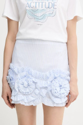 Bavlněná sukně Twinset modrá barva, mini, pouzdrová, 251AX2059