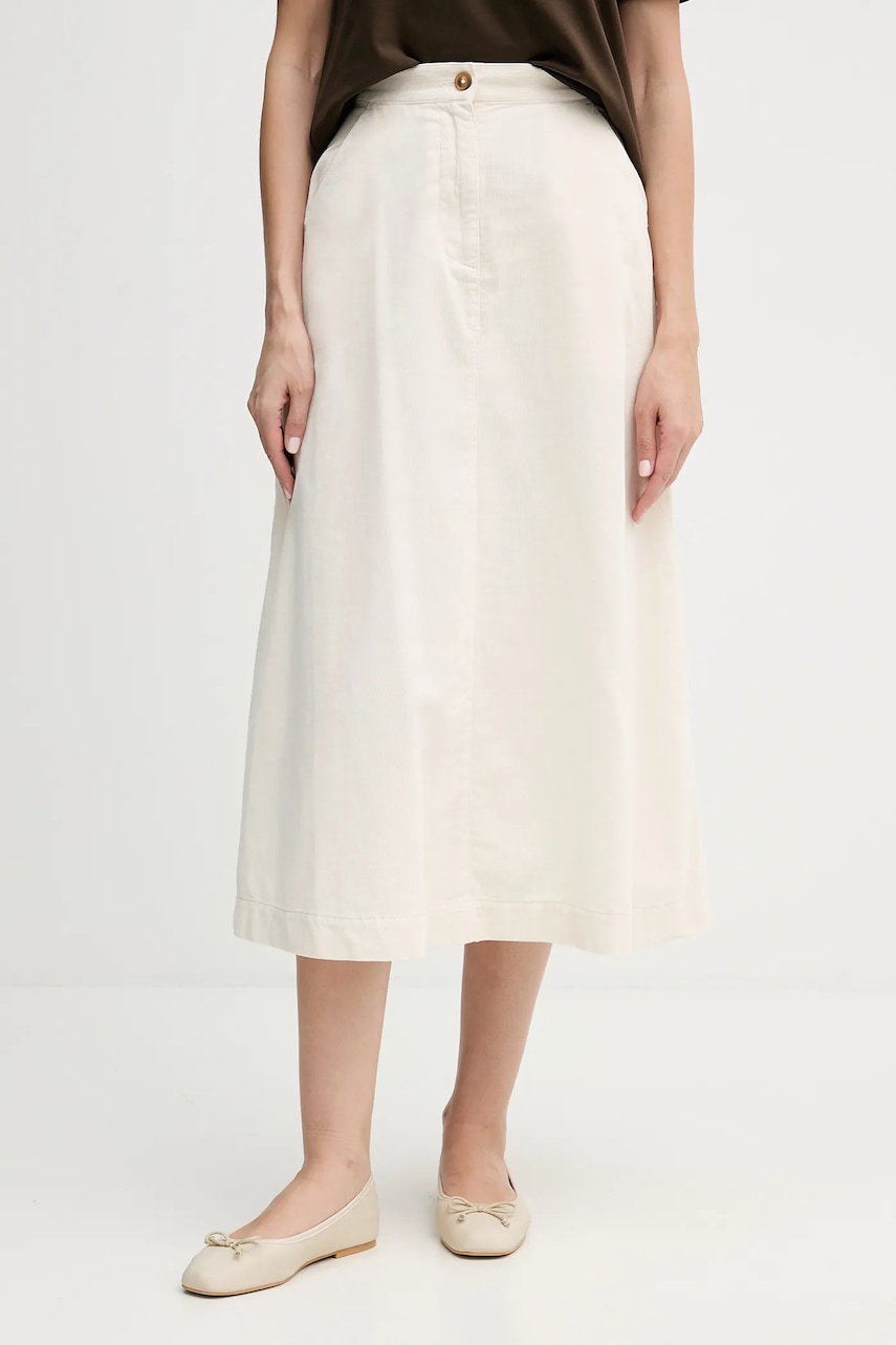 Bavlněná sukně United Colors of Benetton béžová barva, midi, áčková, 494BD0058