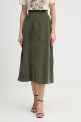 Bavlněná sukně United Colors of Benetton zelená barva, midi, áčková, 494BD0058