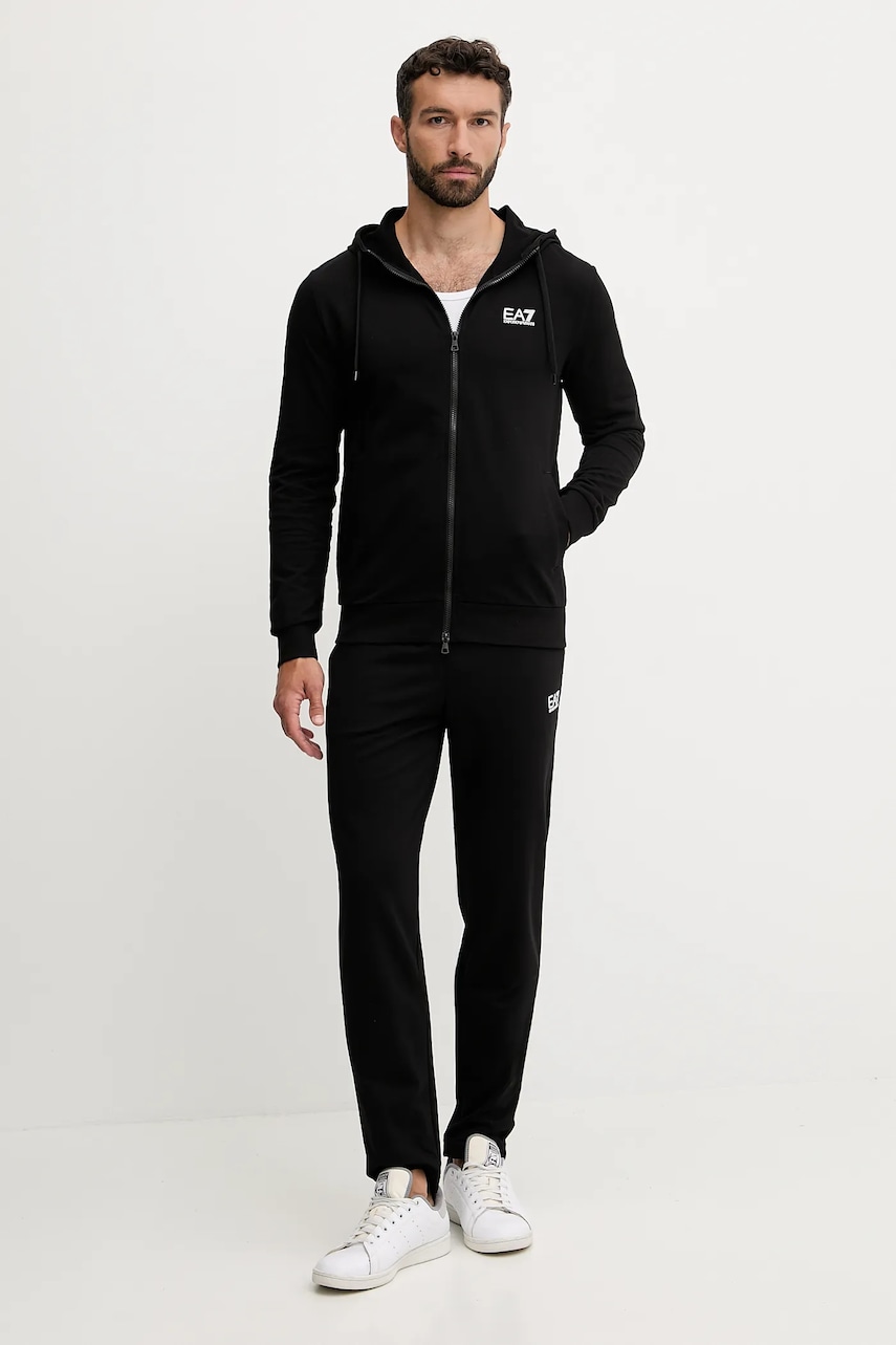Bavlněná tepláková souprava EA7 Emporio Armani pánská, černá barva, PJVRZ.8NPV62