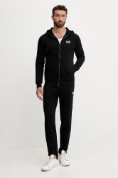 Bavlněná tepláková souprava EA7 Emporio Armani pánská, černá barva, PJVRZ.8NPV62