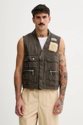 Bavlněná vesta Kenzo Multipocket Gilet hnědá barva, FE65VE0089GK.92